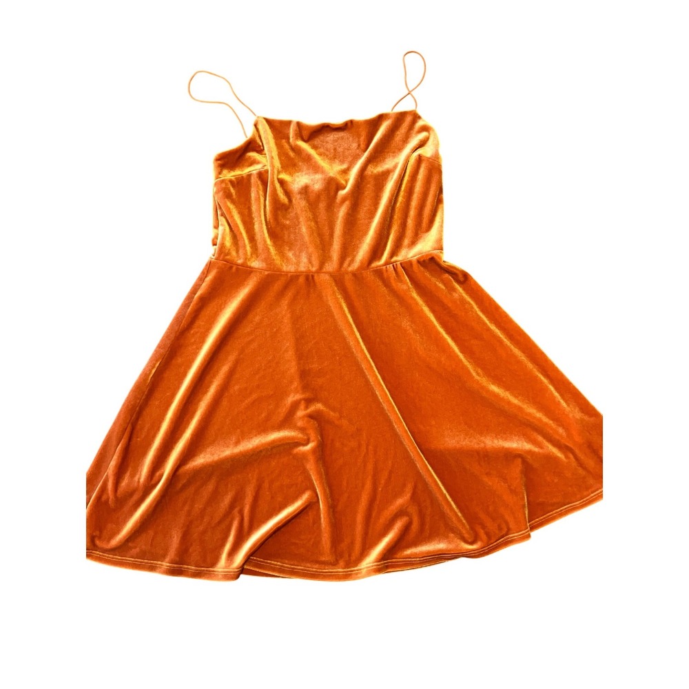 Urban‎ Outfitters M Velvet Mini Dress Burnt Orange Spaghetti Strap Skater Party